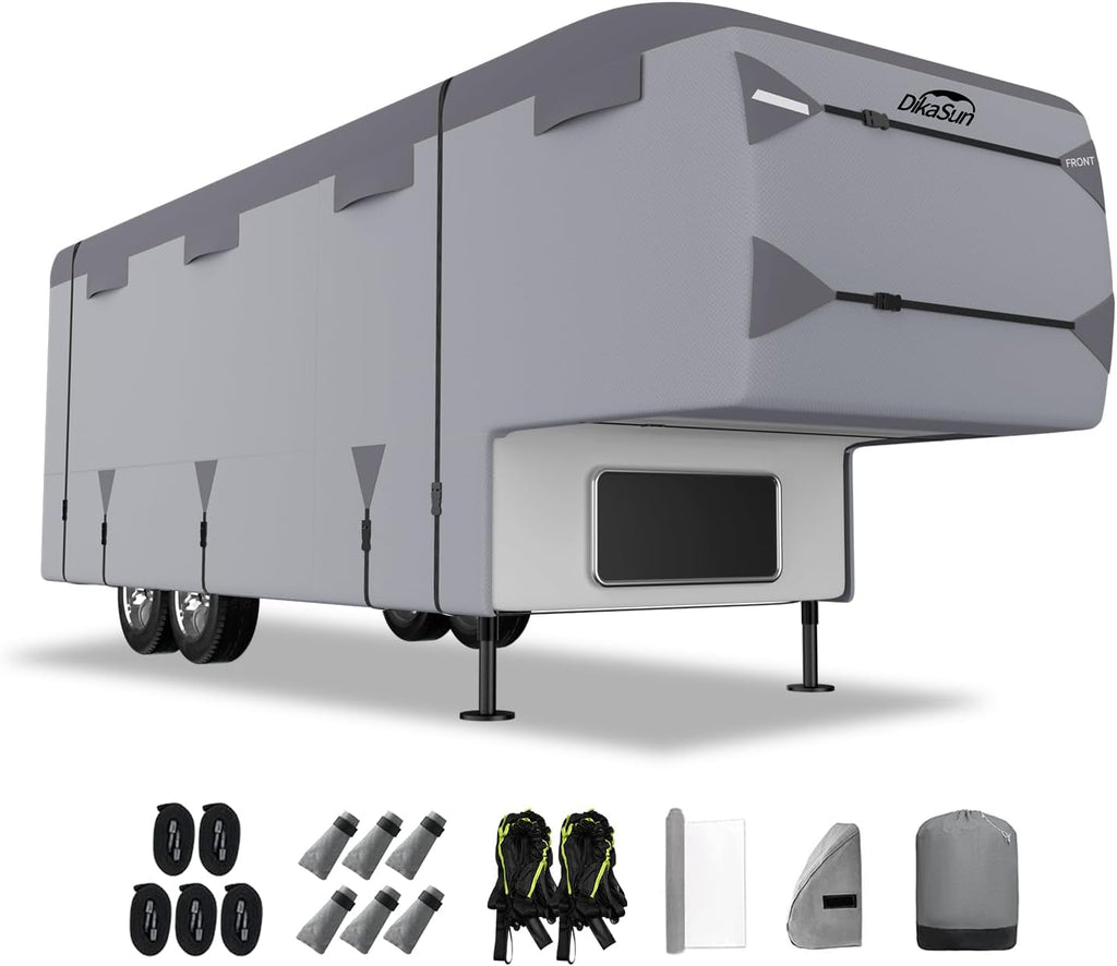 5th Wheel RV Covers 40' ~ 44', Fifth Wheel Travel Trailer Cover with 7-PLy Layers Windproof Waterproof Toy Hauler Camper Cover RV Skirting for Winter Protection