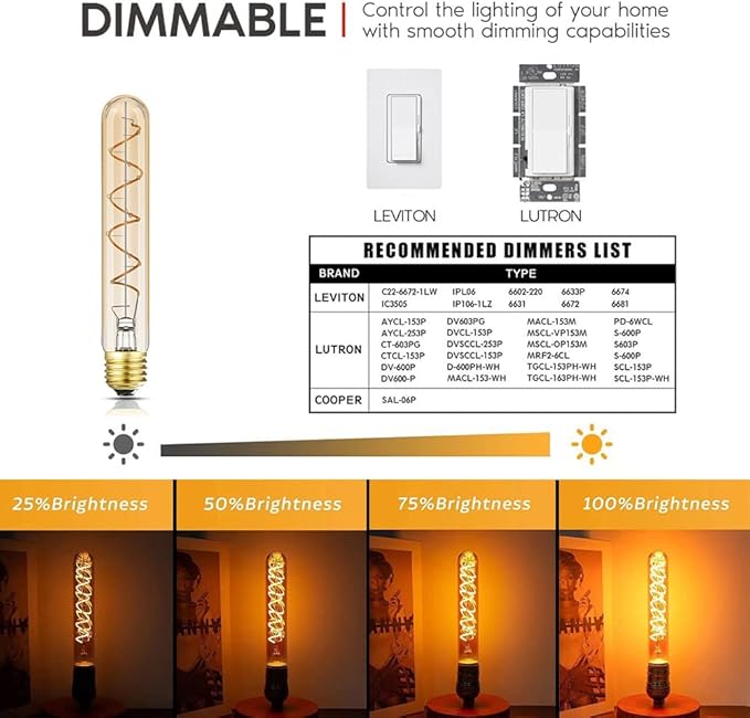 Dimmable T10 LED Bulbs, Warm White 2200K Amber, 7.3inch Long Tubular Light Bulb - Image 4