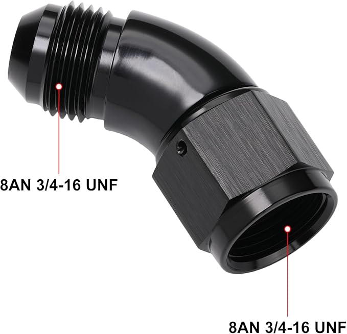 45 Degree 8AN Male to 8AN Female Swivel Full Flow Fitting Adapter Coupler - Image 2