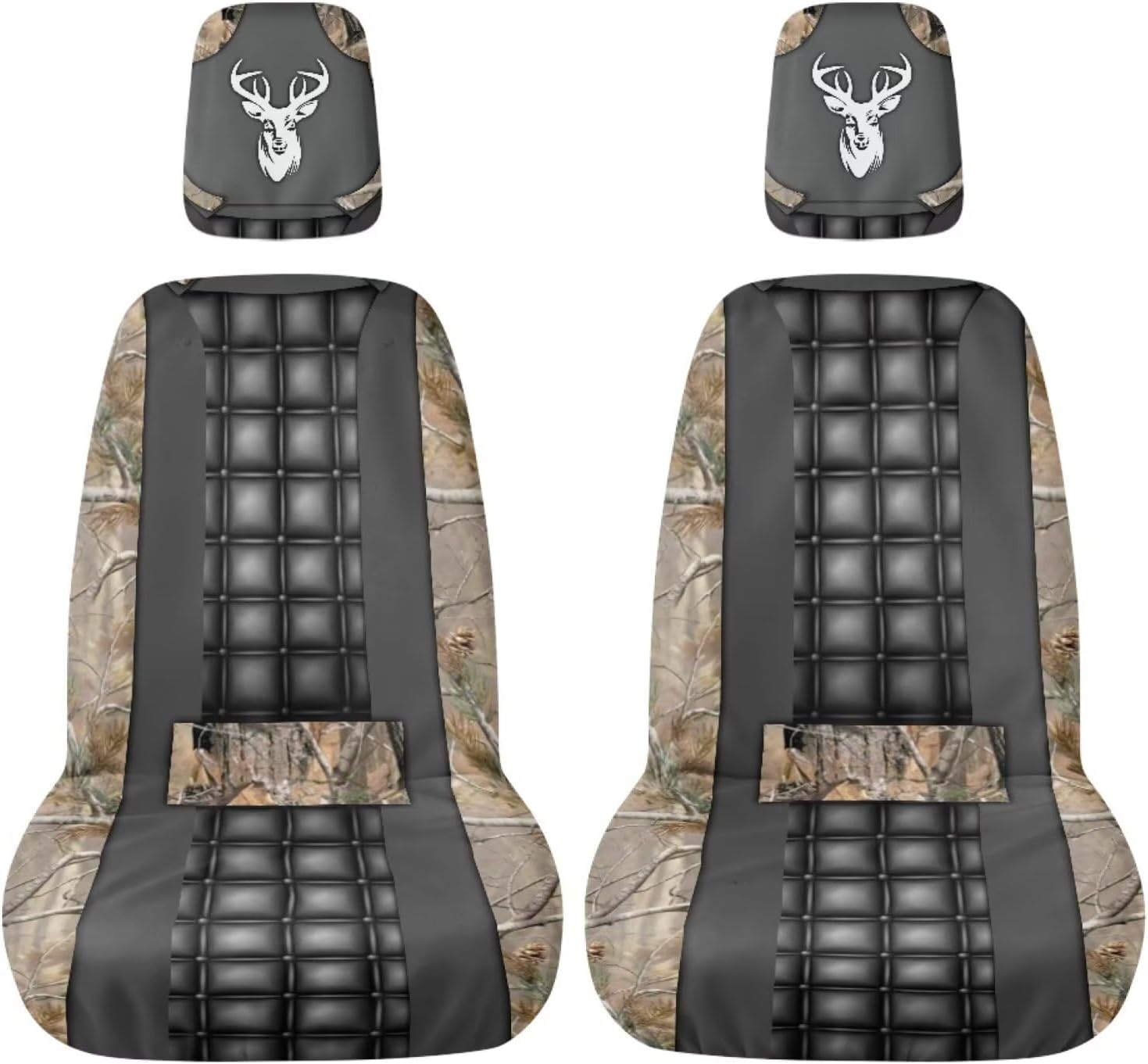 Howilath Forest Deer UTV Seat Cover Set with Headrest Heavy Duty Waterproof Compatible with Yamaha Rhino 450 660 700 Non-Slip Elastic Edging, Machine Washable