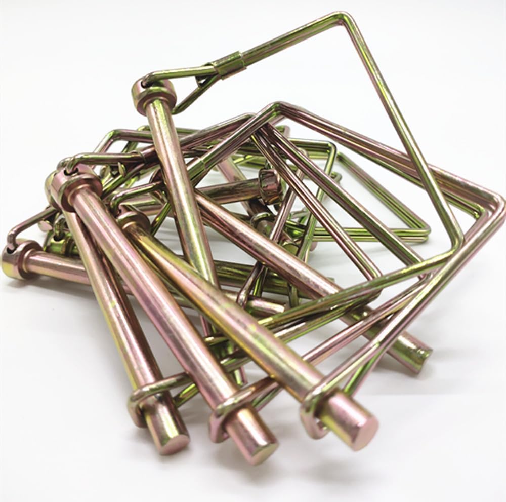 10 Pieces Wire Lock Pin, 1/4 Inch Trailer Coupling Pin Hitch Pin, Heavy Duty Safety Coupler Pin Shaft Locking Pin for Garden Lawn Farm Trailer Trucks (Square, Gold)