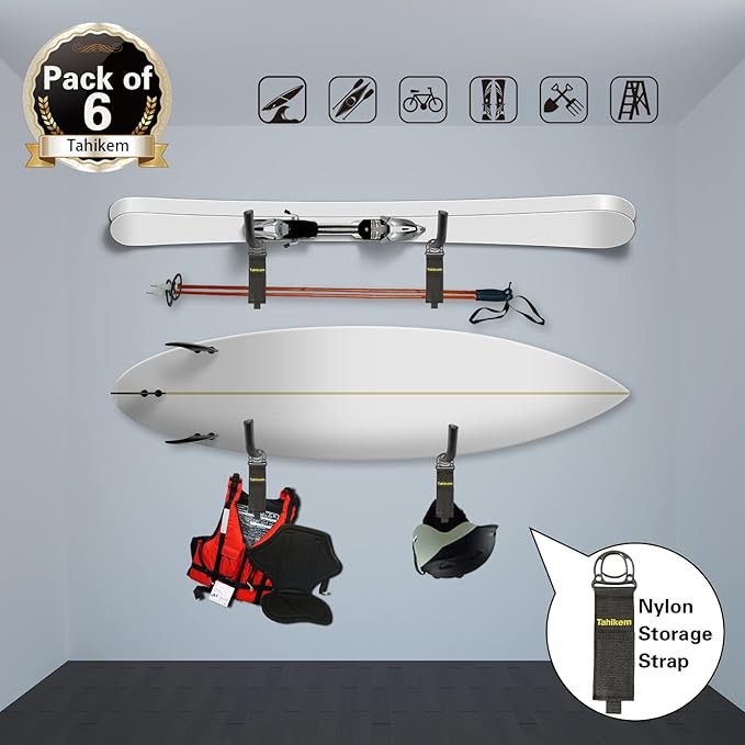 6 Set Garage Wall Mounts, 9 Large Wall J Hooks - Image 3