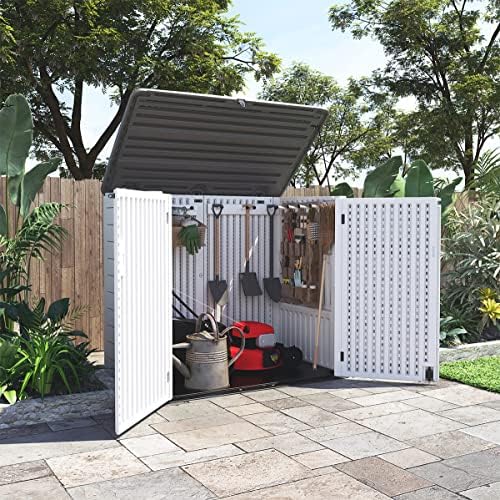 kinying larger outdoor storage shed weather resistance, horizontal, side view