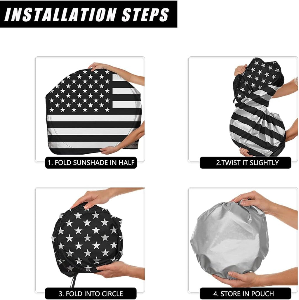 Ziciner American Flag Auto Windshield Sun Shade, 64"34" - Universal Car Accessory, Foldable Sun Heat Blocker and Keep Car Cool