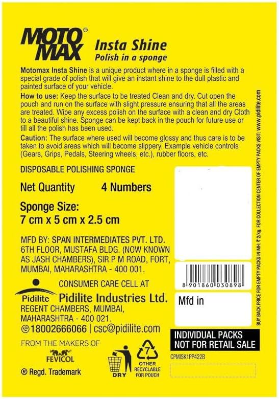 Pidilite Plastic Motomax Instashine Sponge 4 in 1 Zipper Pouch for Paint & Exterior Care, Instantly Cleans & Shines Bikes, Micro-Fiber Sponge to Instantly Remove Oil, Dirt