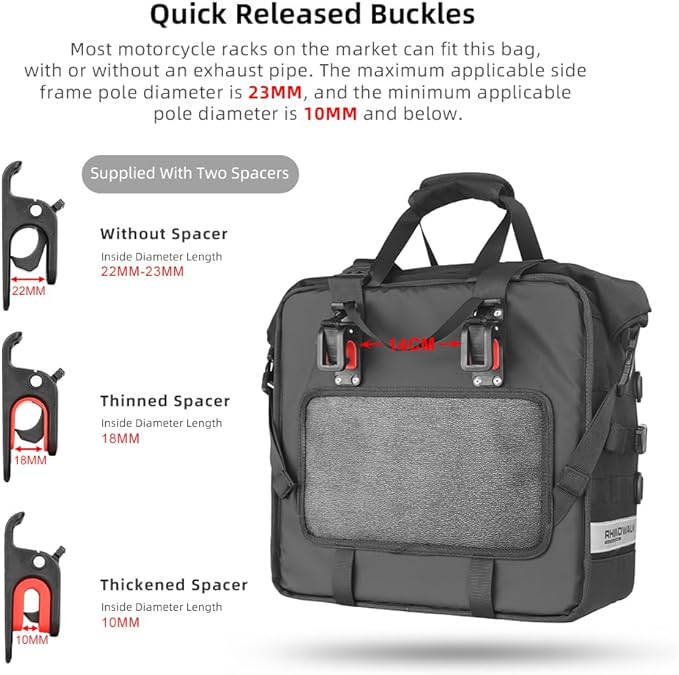 Rhinowalk Motorcycle Saddlebag Waterproof Luggage Bag Quick Release Motorcycle - Image 4