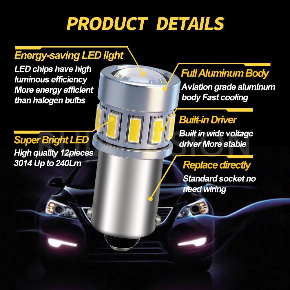 Ruiandsion BA9S LED Bulb 12V 240LM for Glove Box 5-Pack White