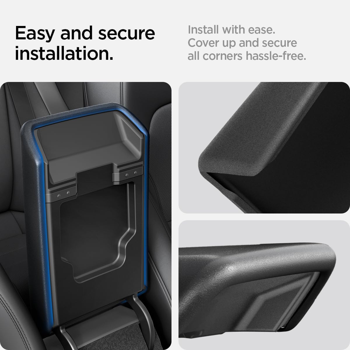 Spigen Center Console Armrest Cover for Tesla Model Y Juniper & Model Y L (Standard, Premium & Performance 2026/2025) and Model 3 Highland (Standard, Premium & Performance 2026/25/24) - Black