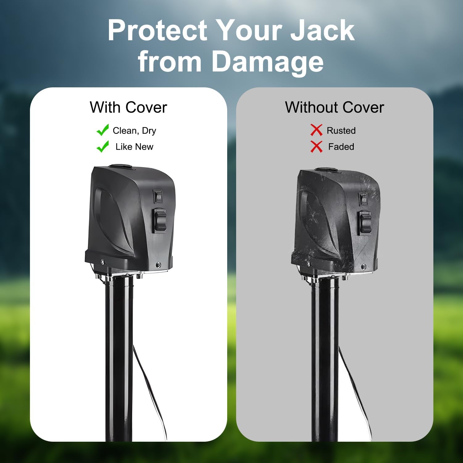 RV Electric Tongue Jack Cover, 600D Oxford Fabric Waterproof Protective, Travel Trailer Accessories for Outside Protection, Universal Trailer Jack Protective Cover for Outside Parts RV Accessories.