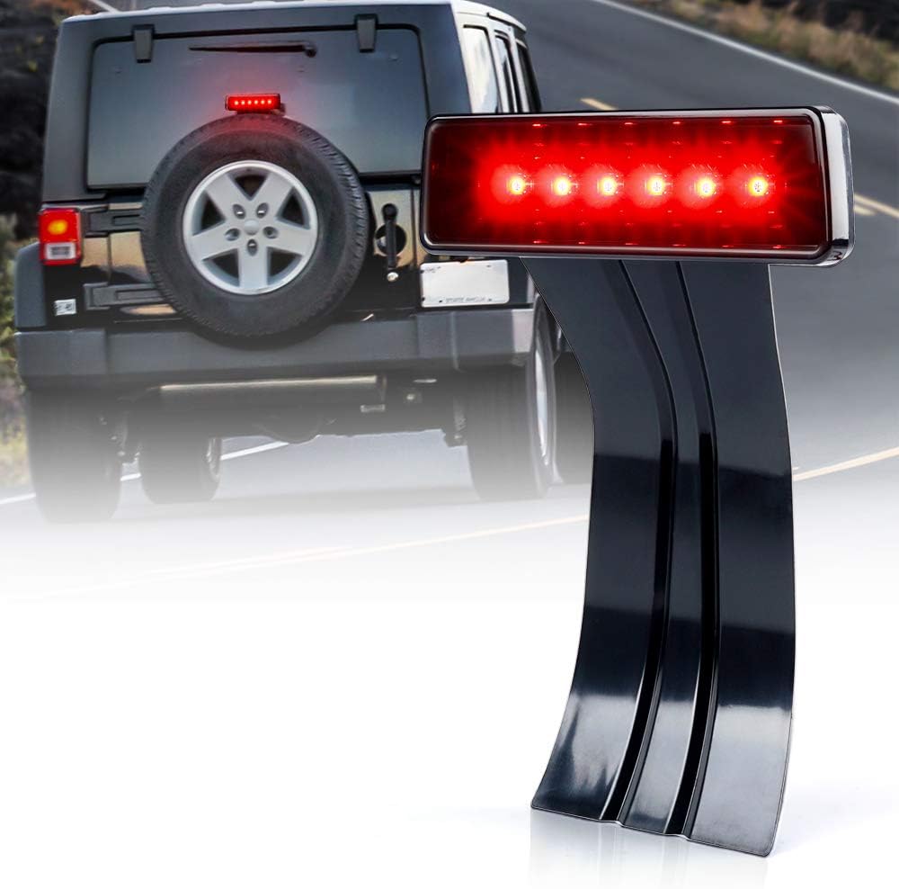 Xprite LED Third Brake Lights w/Smoke Lens High Mount Stop 3rd Tail Light Compatible with 2007-2018 Jeep Wrangler JK JKU