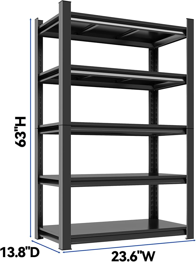 63"H Garage Shelving Heavy Duty Rack, 3000 LBS Large Capacity 5 Tier Adjustable - Image 2