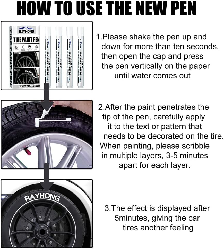 Tire Paint Pen, 4 Pack White Marker Pen Tire Paint Marker Pen Oil Based Car Tire Tracing Pen for Auto Rubber Tyre (White)