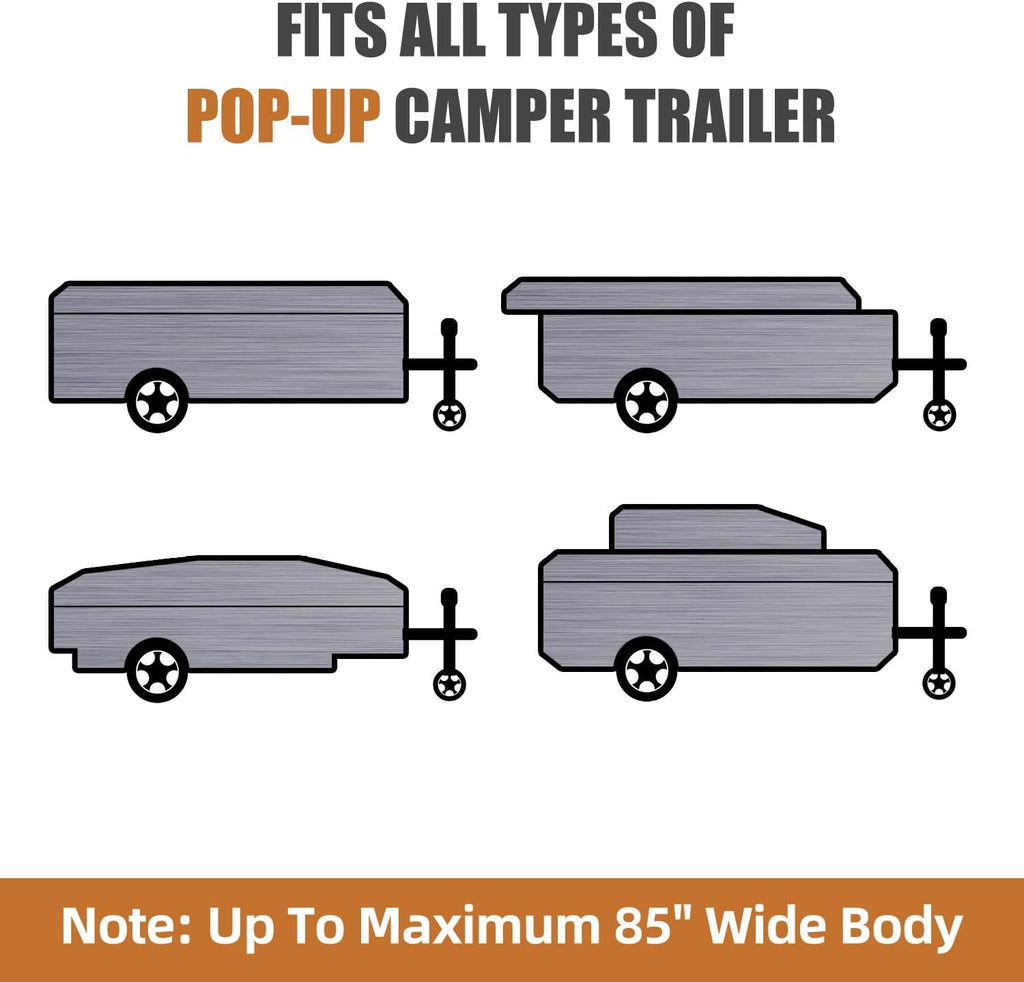 Pop Up Camper Cover 12'-14', 7 Layers Waterproof Pop-up Tent Trailer Cover Anti-UV Folding Camper RV Cover for Motor Home