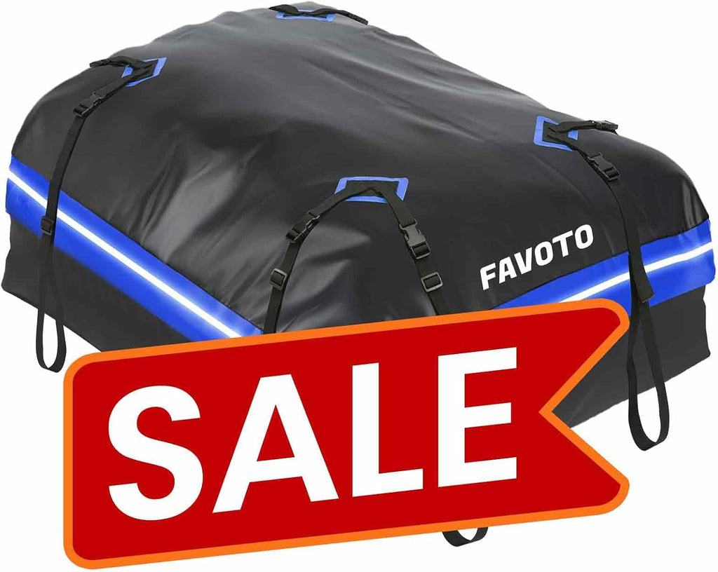 Favoto Roof Box 566L Foldable Roof Box Waterproof Roof Bag with Non-Slip Mat Door Hooks Reinforcement Straps for Cars SUVS with/without Pannier Rack Travel Luggage Transport Blue