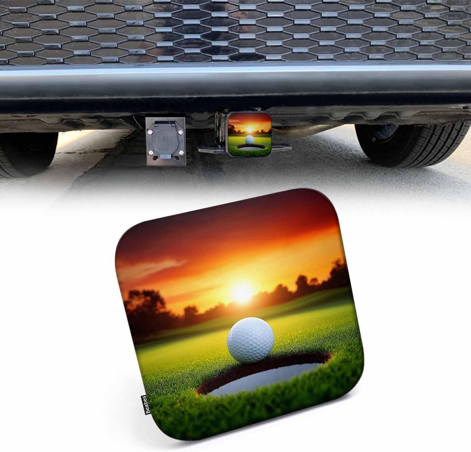 Golf Tube Hitch Cover 2 Inch Sport Golf Ball Grass Hole Sunlight Rubber Receiver Tube Hitch Plug for Cars, Square Hitch Plug Covers for Trucks