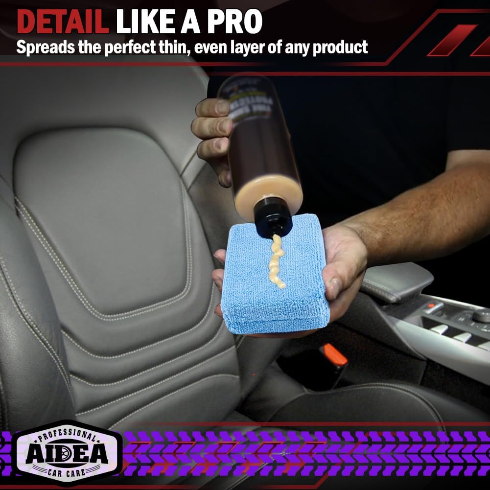 AIDEA Microfiber Applicator Pad-8 Pack, Car Wash Sponge, Blue | Microfiber Sponge and Cleaning Pads, Perfect for Effortless Wax, Sealant, Conditioner Application, Car Detailing Supplies
