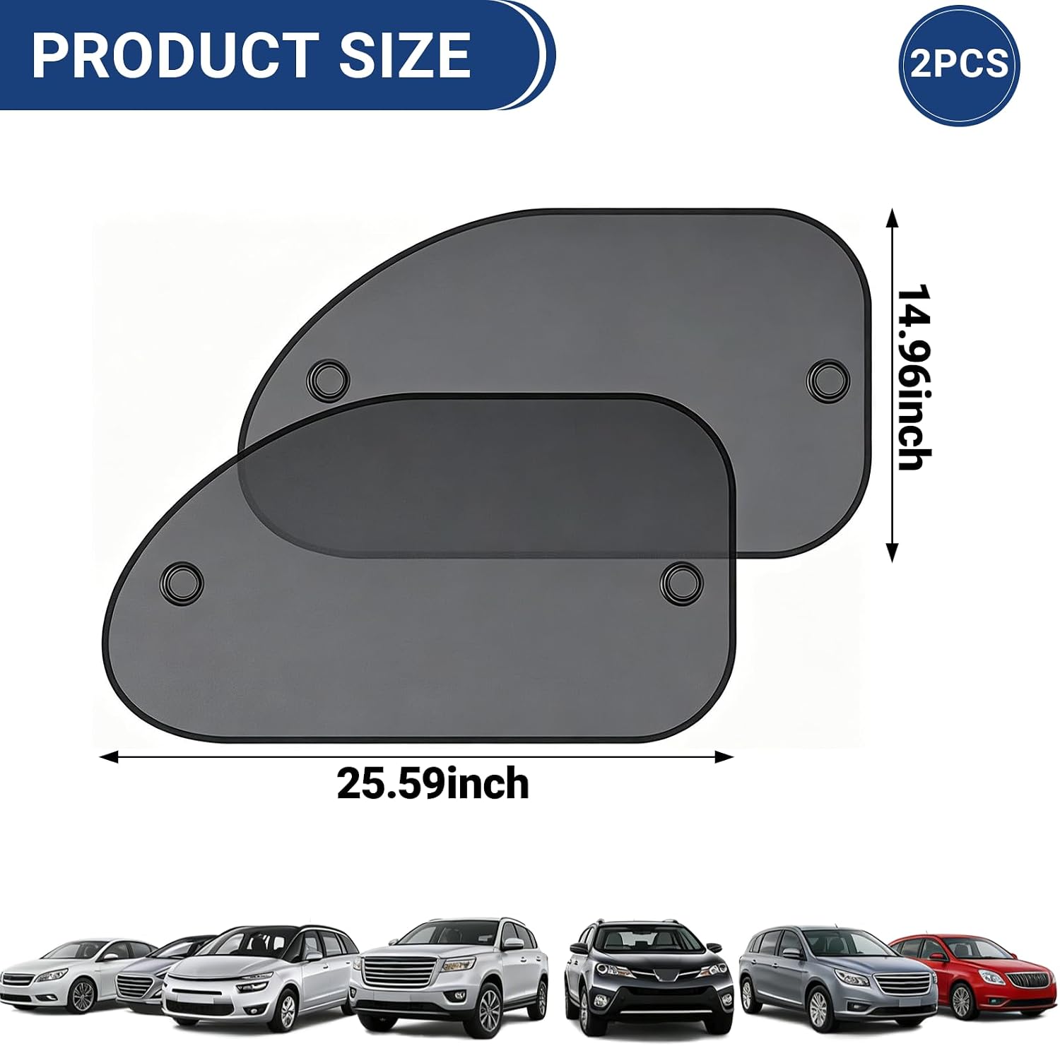 2 PCS Car Window Shade, 25.5 x 14.9 Inch Mesh Sunshade with Suction Cups for Side Windows, Glare and UV Rays Protection, Baby Side Window Car Sun Shades, Universal for Most Car, Truck, SUV