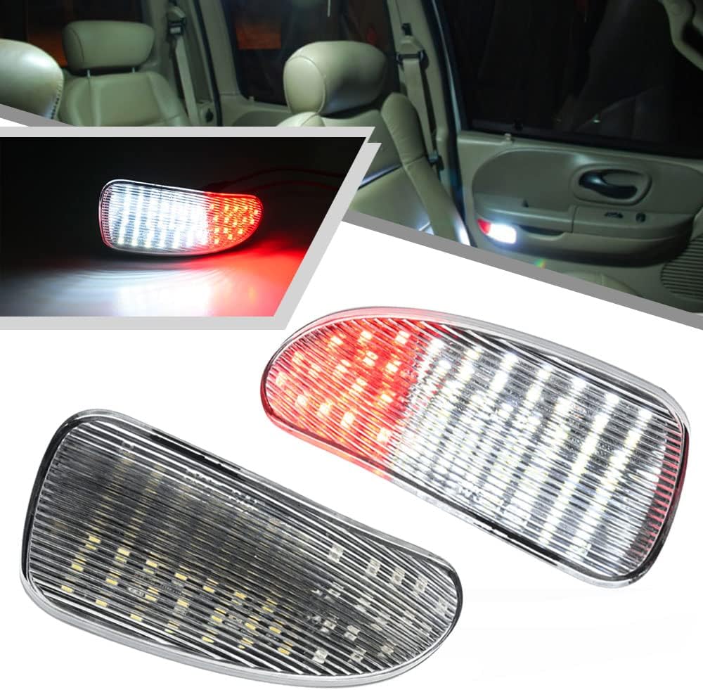 2Pcs F150 LED Courtesy Door Lights for Ford F150 1997-2003, F150 SVT Lightning 1999-2002, F250 Light Duty 1997-1999 Red& White LED Side Door Panel Light Door Interior Light Step Lights Clear Lens