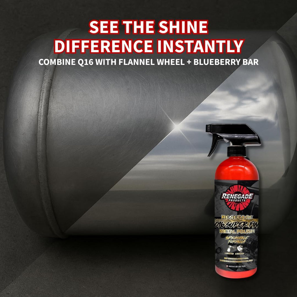 Renegade Products Polishing Final Finish Kit – Q16 Polish, 10" Flannel Buffing Wheel & Blueberry Compound for Final Stage Aluminum & Stainless Steel Shine