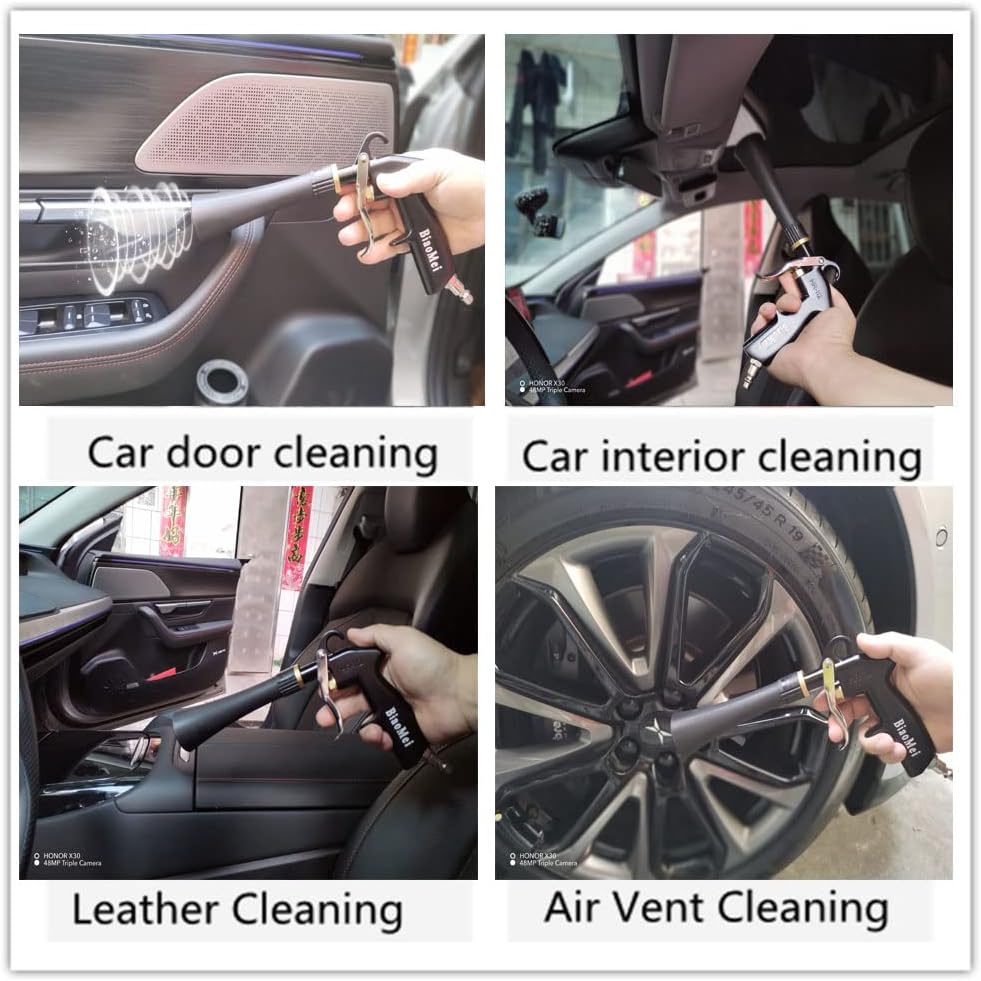 High Pressure Car Interior Spraying Washing Gun Automobile Detailing Cleaning Car Detailing Dry Washing Gun with Brush (New ugrade Aluminum Tube Rotate)