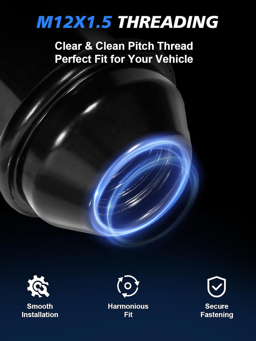 M12X1.5 Black Lug Nuts - 20pcs OEM Wheel Lug Nuts Compatible with 2009-18 Focus/2012-18 Fusion/2013-2020 Escape/2018+ EcoSport/2011-19 Fiesta, Chrome Acorn Wheel Nuts