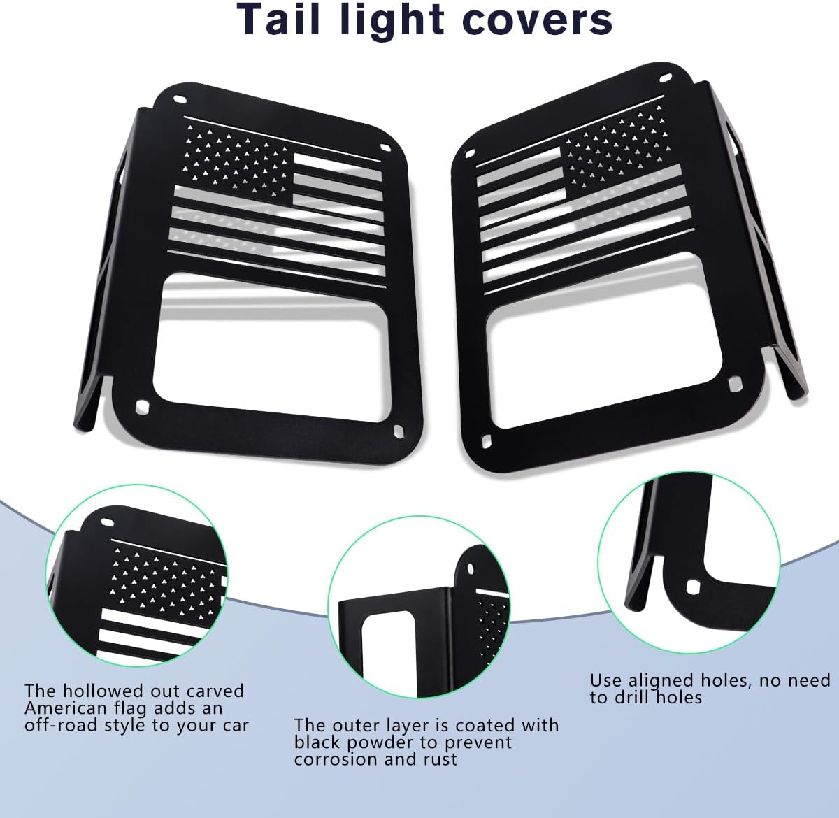 Tail Light Cover Compatible with Jeep JK Wrangler 2007-2018, Taillight Guards Covers with US Flag Pattern Decorative Exterior Protector