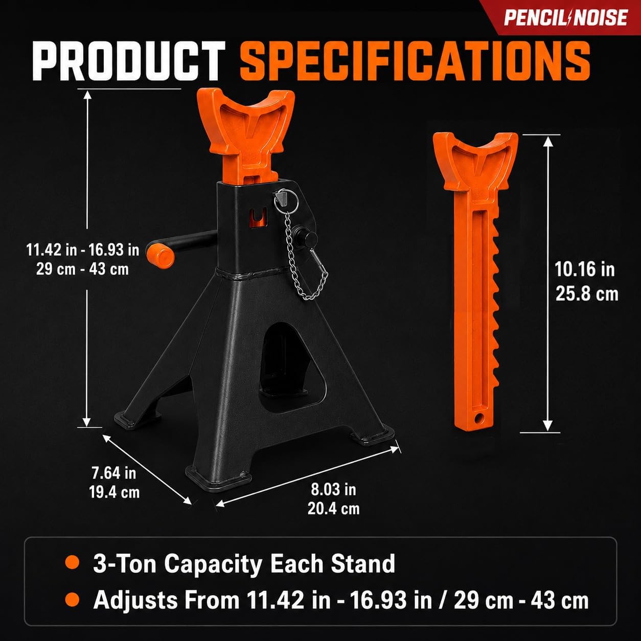 3 Ton Jack Stands with Double Locking and Large Foot Base,Heavy Duty Car Jack Stand for SUV, Car, UTV/ATV Garage Lifting Tool Emergency, 1 Pair (Black Orange)