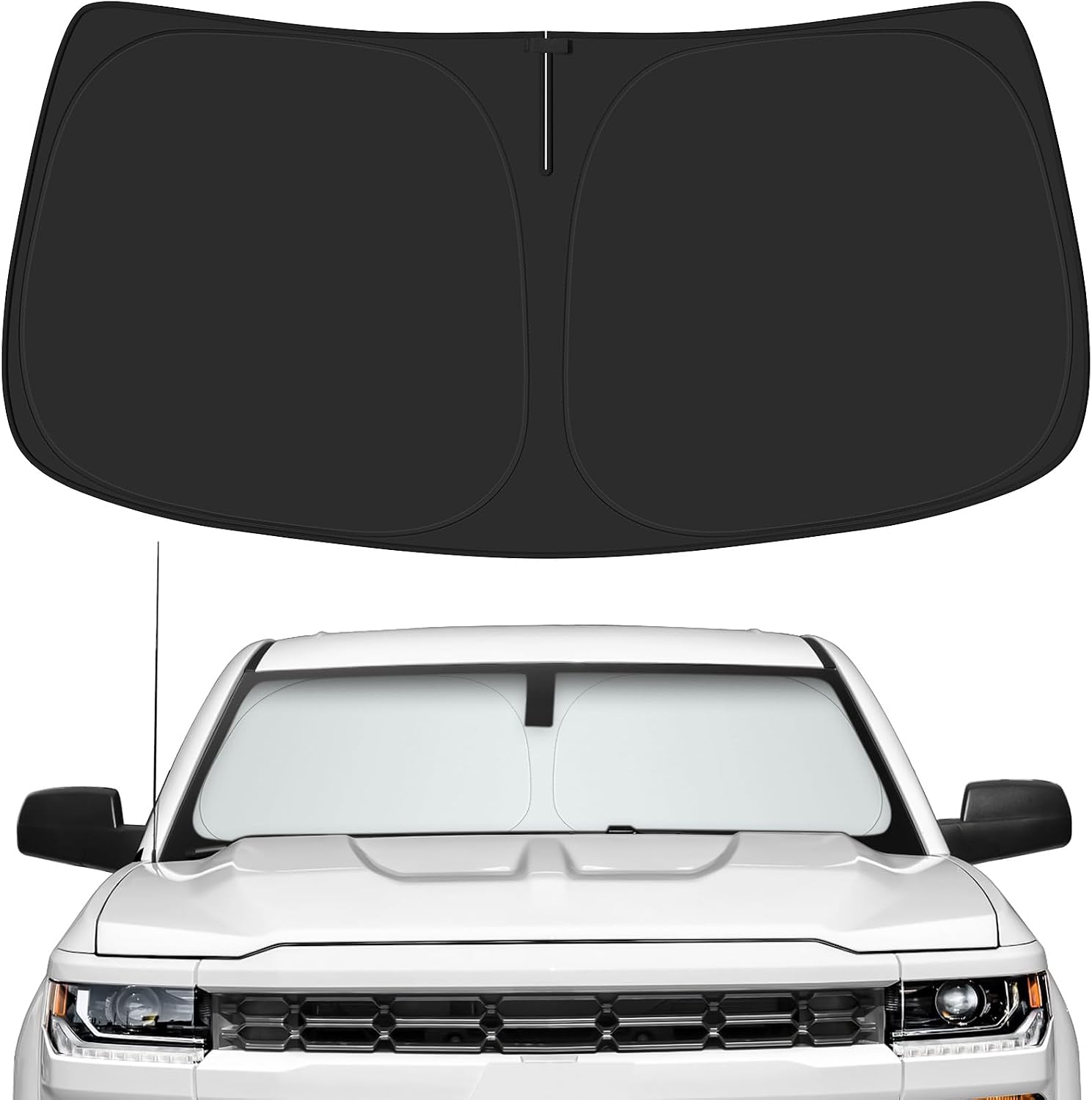 Car Windshield Sun Shade for Chevy 2014-2018 Silverado 1500 & for GMC 2014-2018 Sierra 1500 Accessories (OEM Design) Reflective Foldable Heat Insulation Sunshade for Ultimate Protection
