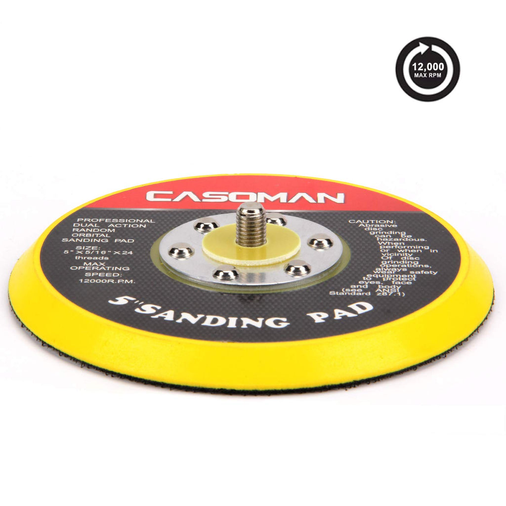 CASOMAN 5-Inch DA Polisher & Sander Pad - Hook & Loop Face - Random Orbital Backing Plate, 5/16''-24 Threads, 2 PCS Set