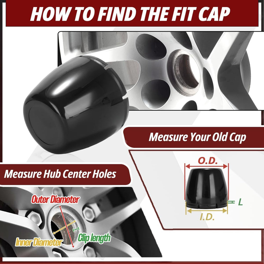 RTRHINOTUNING 4 PCS Fits 3.75" Rim Bore Dome Center Caps 3-3/4" Wheel Center Cap, OD: 3.82"(97 mm) ID: 3.7"(94 mm) Hub Cap Black
