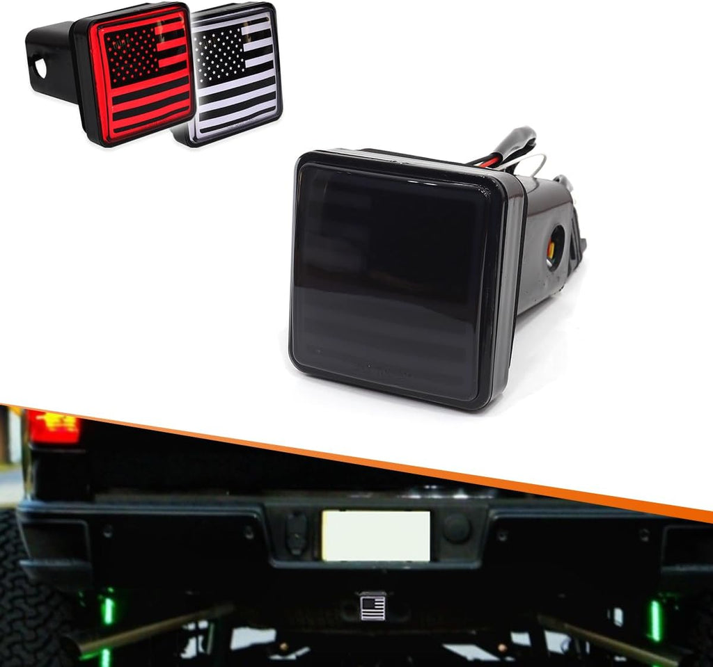 Adiil 2''Size 15-LED Brake Light Trailer Hitch Cover Fit Towing & Hauling，Smoked Lens Tow Hitch Driving & Brake Lamp (Type05)