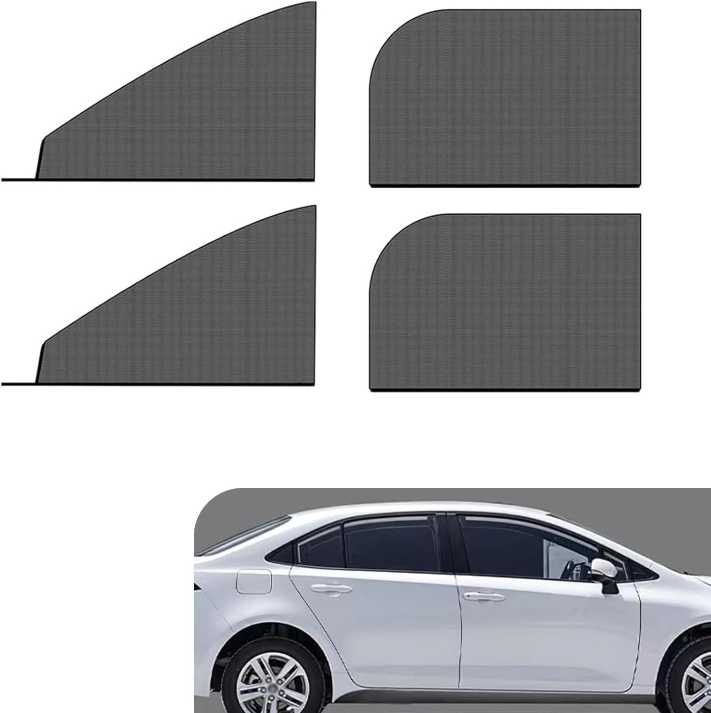 4 PCS Car Side Window Shades, Double Layer Breathable Mesh Car Window Shades, High Stretchability Full Coverage Curtains for Baby Family Travel, Universal for Most Sedan (Black #1)