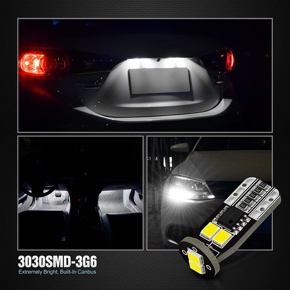 SIRIUSLED N6 194 Extremely Bright 3030 Chipset LED Bulbs for Car Interior Lights License Plate Dome Map Side Marker Door Courtesy Wedge 6000K Xenon White 168 175 174 2825 T10 192 Pack of 2