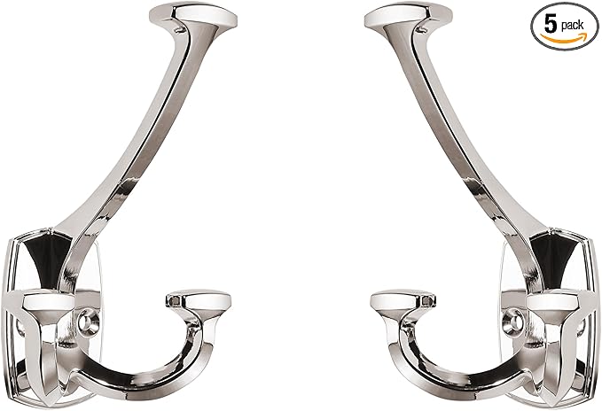 Large Wall Double-Sided Hook 5 Pack Polished Nickel Hook Decorative Heavy Duty by ZAUYX