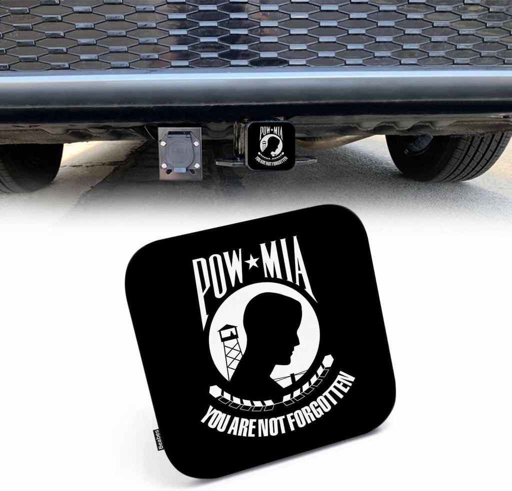 POW MIA Flag Car Rear Hitch Covers You are Not Forgotten Flag Square Trailer Hitch Cover Tube Plug Insert, 2" Towing Rear Hitch Cover for Car Truck, Easy to Install