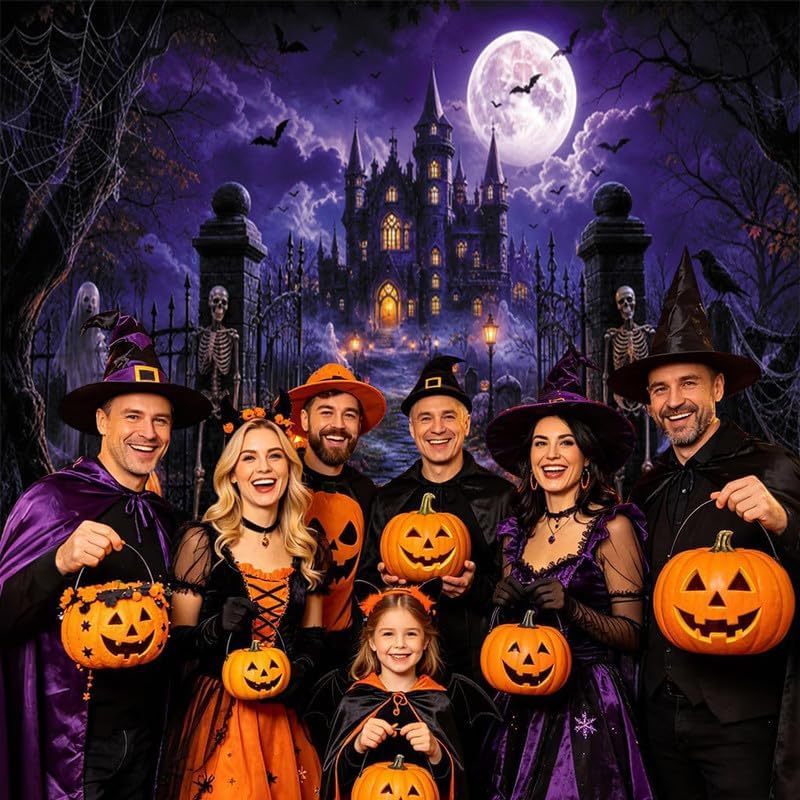 Halloween Backdrop 10x8ft Spooky Castle Moon Night Backdrop for Photography
