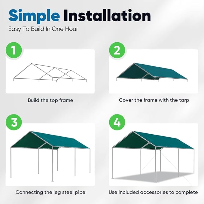 Quictent 10x15 ft Heavy Duty Car Canopy Galvanized Frame Carport Outdoor Party - Image 6