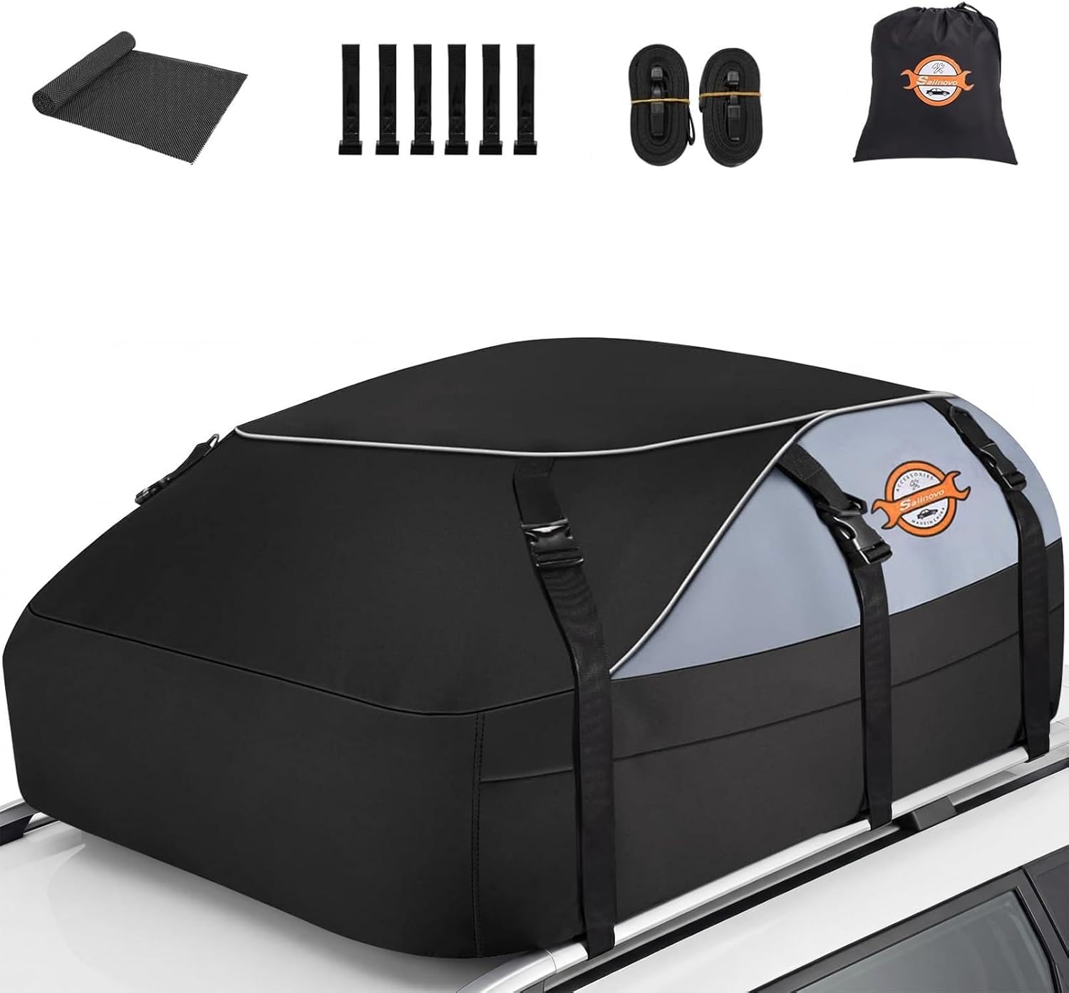 Sailnovo Soft Car Rooftop Cargo Carrier Roof Bag 20 Cubic Feet Waterproof Car Top Carrier, Fits Most Vehicle with/Without Rack, Include Anti-Slip Mat,6 Reinforced Straps,6 Door Hooks