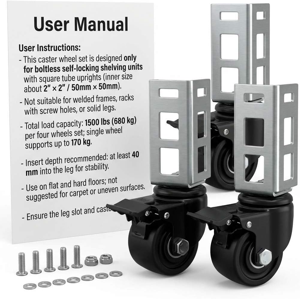 qwork 3" pu caster wheels for 2"x2" boltless shown in use