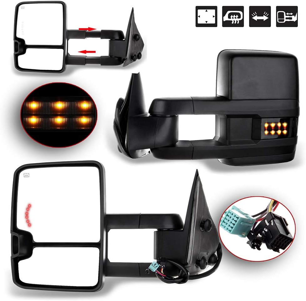 A Pair Heated Towing Mirrors Fits 2003-2006 for Chevy for GMC Sierra Pickup Yukon XL Yukon Denali Cadillac Escalade All Model, Power Adjusted View Mirror with LED Turn Signal Light
