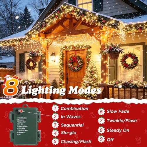 Quntis Battery Powered String Lights Outdoor, 132FT 300 LED Indoor Christmas ...