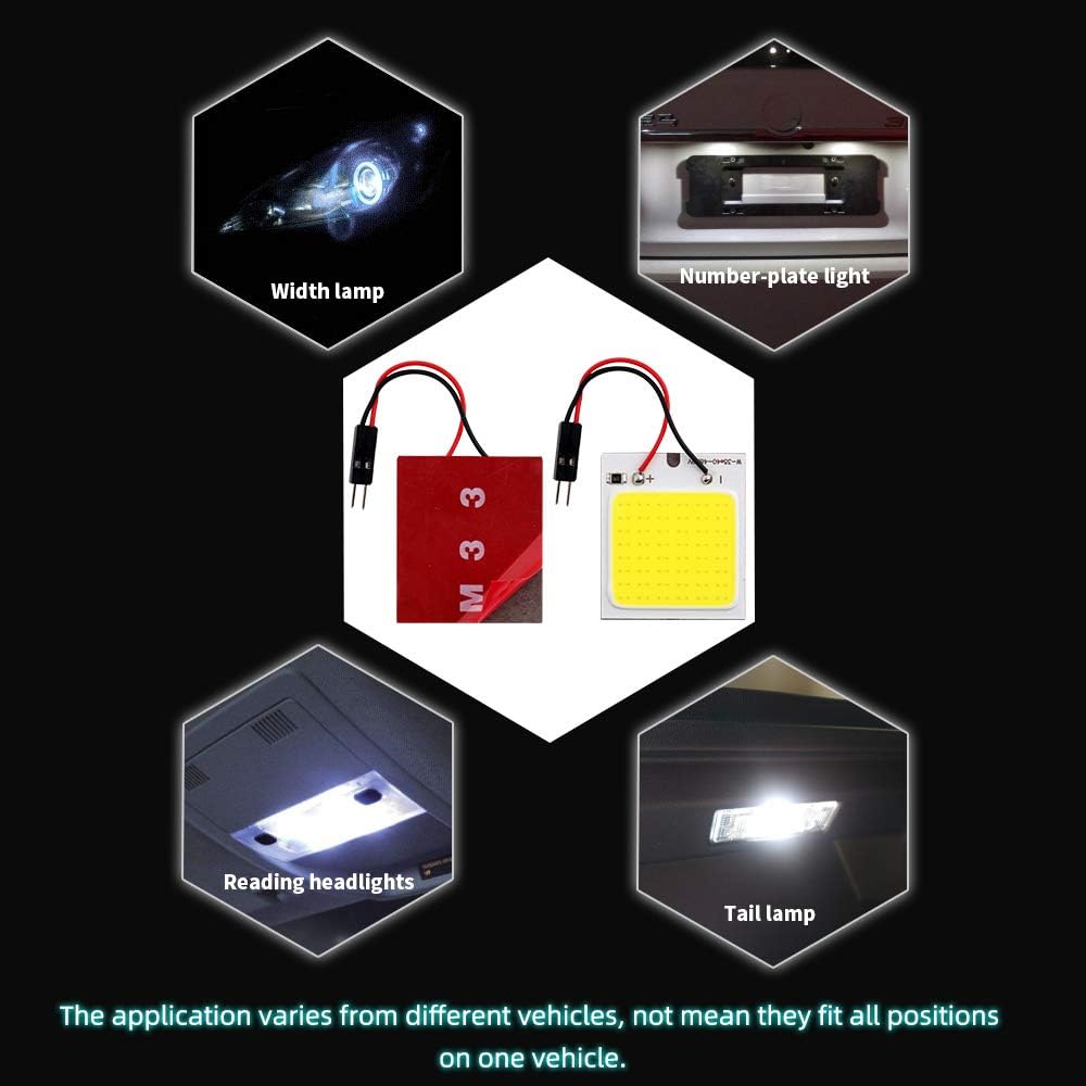 Grandview COB 10-Pack 48-SMD DC12V LED Panel Dome Lamp Auto Car Interior Reading Plate Light Roof Ceiling Interior Wired Lamp With 10x BA9S T10 Festoon Adapters