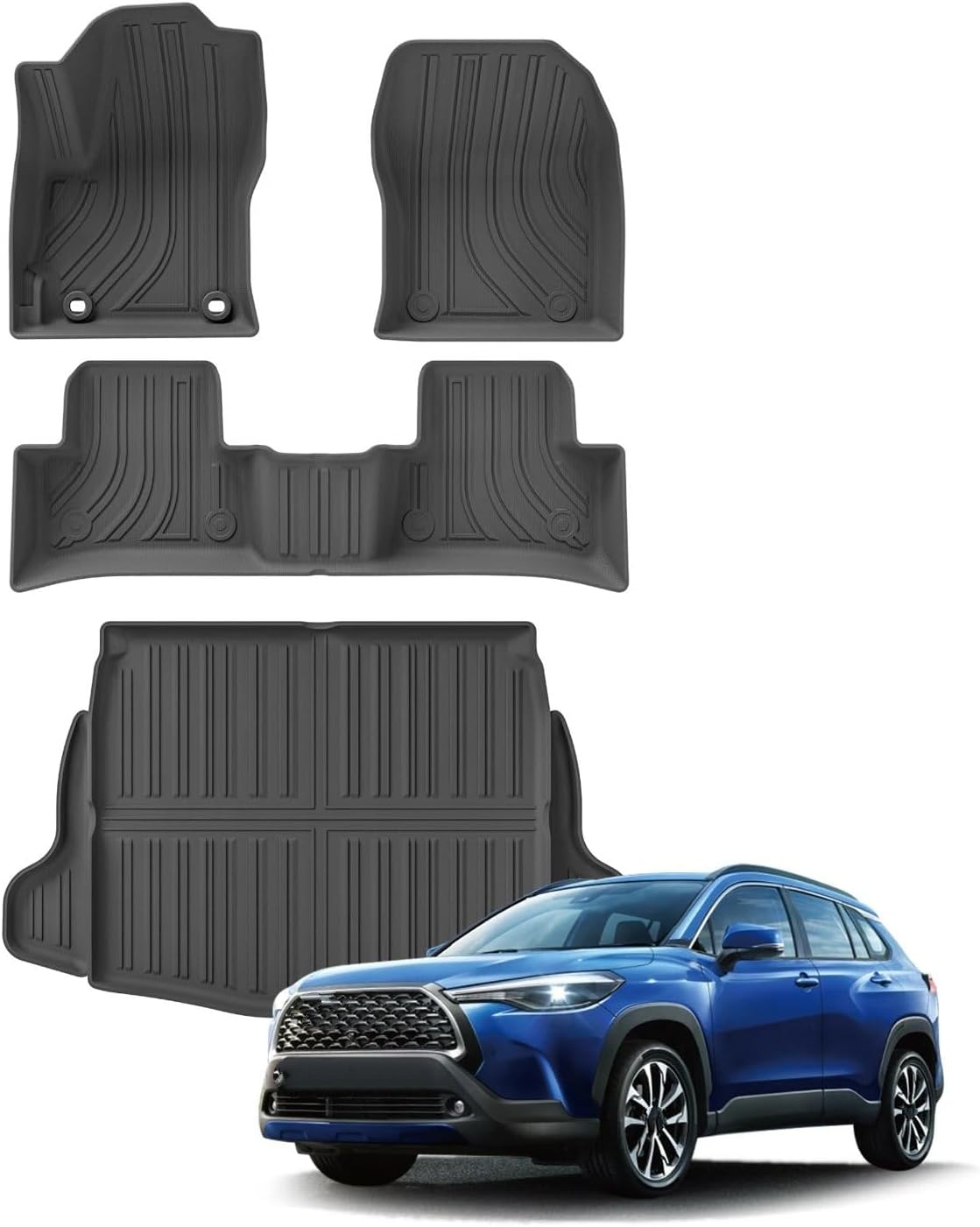 Car Boot Mats for Toyota for Corolla for Cross 2022-2024 Car Floor Mats Trunk Pad TPE 3D Foot Mat Odorless Tray Set Black Left Hand Drive Liner