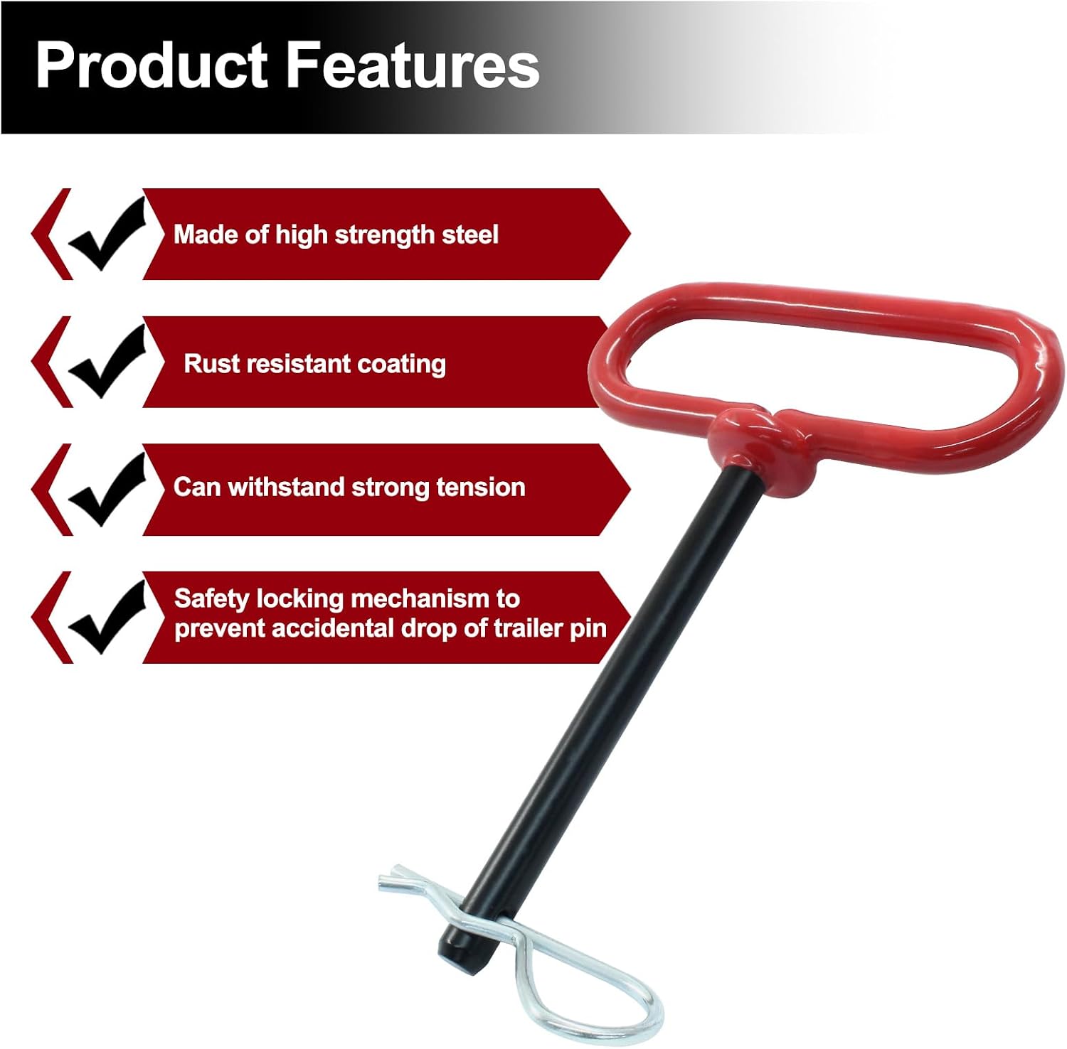 2 Pcs 3/8 x 4 Inch Trailer Tow Hitch Pin and Clip, Tractors Hitch Cotter Pins for RV, Tractor, Lawn Mower (Red)