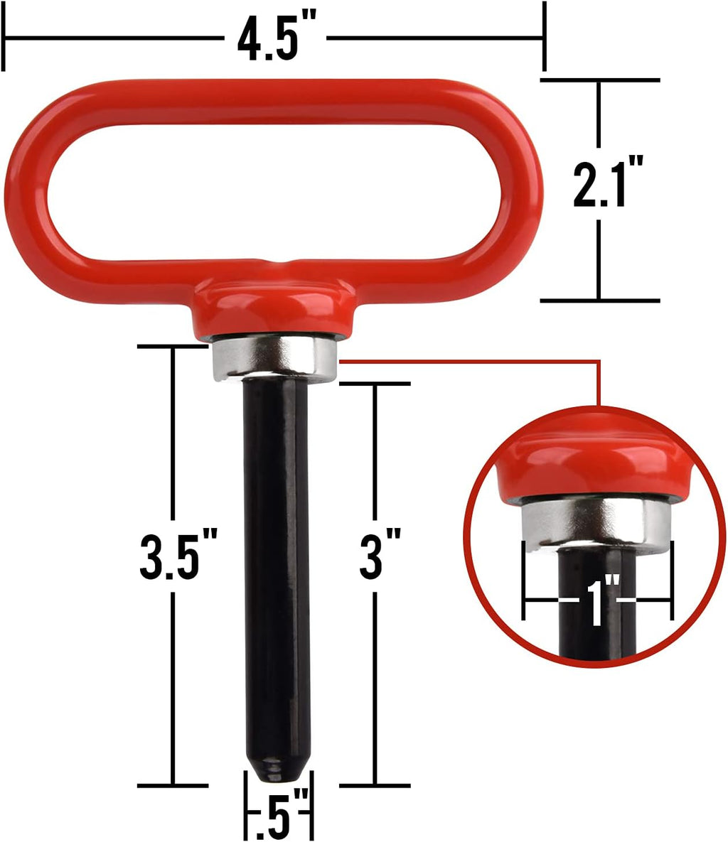 Mission Automotive Magnetic Trailer Hitch Pin - 4mm x 25mm, Red - Neodymium One-Hand Hook & Release for Lawn Mower & Utility Trailer - Compatible with Most Lawn Tractors & ATVs
