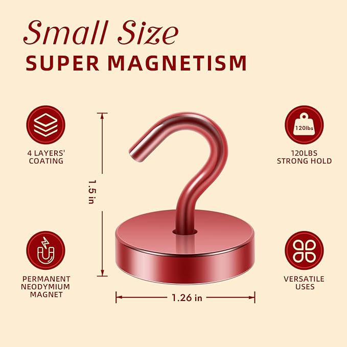 Neosmuk Magnetic Hooks, Cruise Ship Essentials, 120lb+ Heavy Duty Magnetic Hooks - Image 5