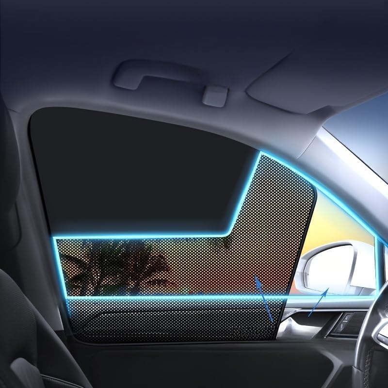 2Pcs Car Window Sun Shade Mesh Screen Magnetic, Car Camping Window Cover UV Protection Privacy Blackout Side Window Screen for Camping Travel SUV Truck Car Camping Accessories Foldable Portable