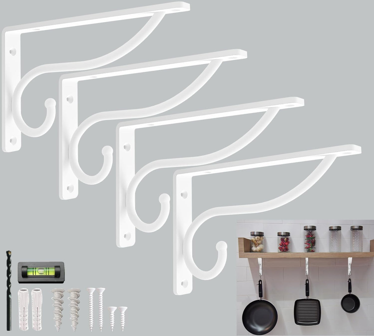closet rod bracket, 8 inch hook shelf brackets, main product view