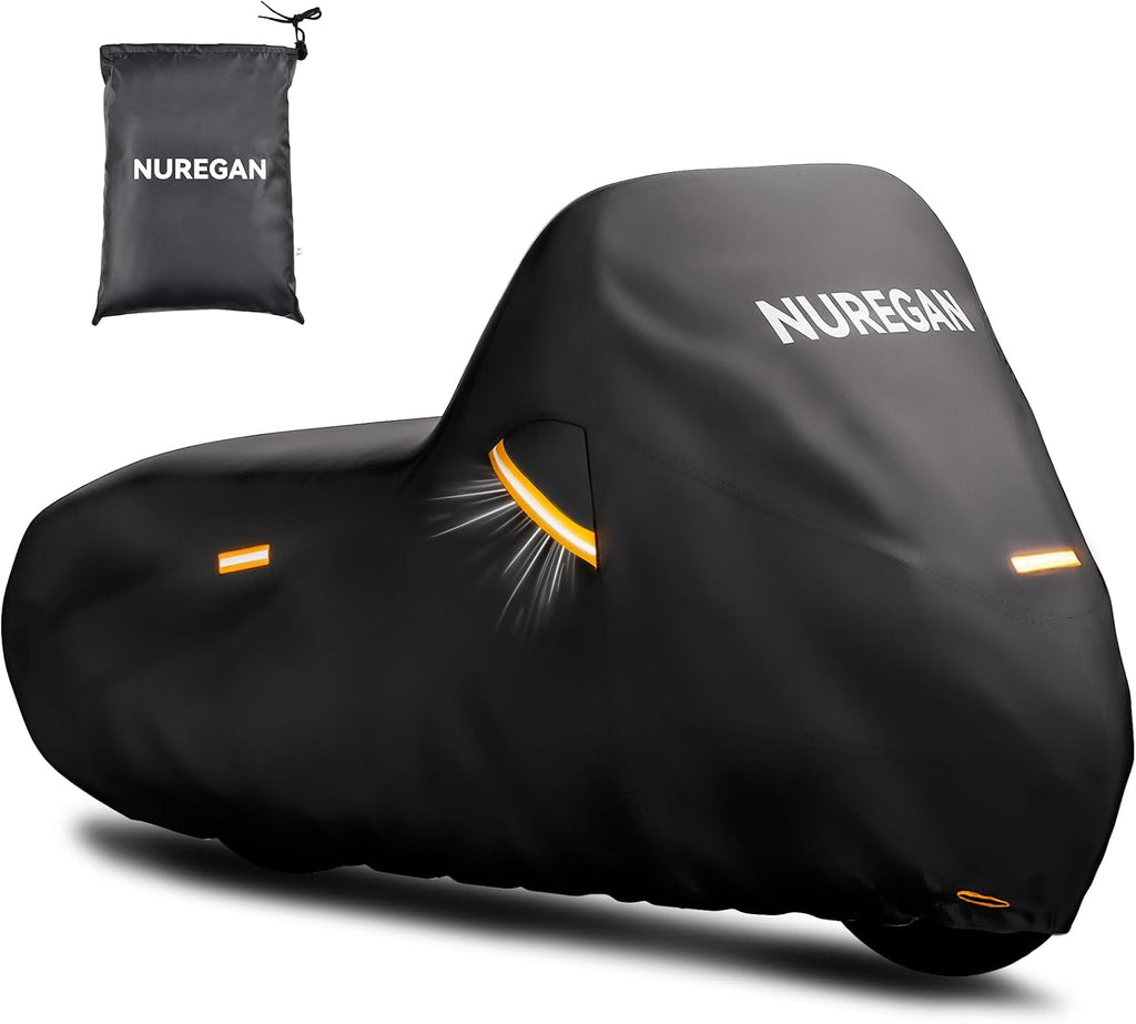 Heavy Duty Motorcycle Cover Waterproof Outdoor Universal Fit up to 92 Inch, All Season Protection for Kawasaki Z650 Ninja ZX-10R, Honda Rebel 500 CBR500R with See-Through License Panel