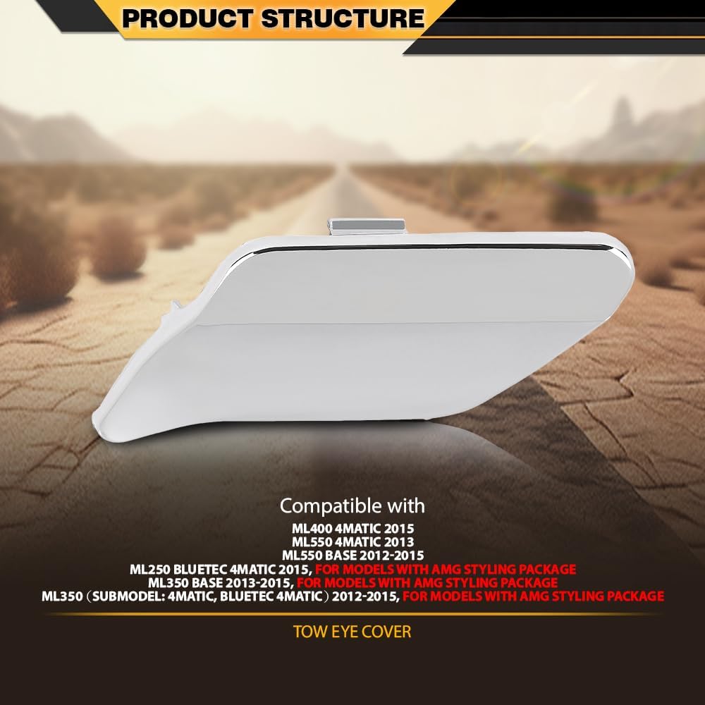 CNNELL Front Right Passenger Side Bumper Tow Hook Eye Cover Compatible with Benz ML350 Base 2013-2015 Models with AMG Styling Package 1668851223, MB1029126 Silver